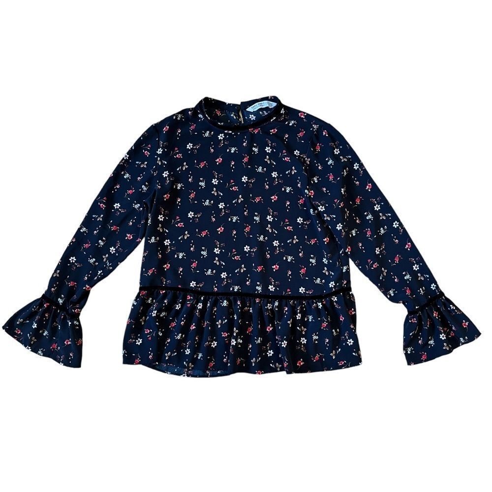 Zara Black Floral Long Sleeve Blouse Size Small